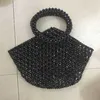 Hand-woven beaded vegetable basket hollowed-out triangular round handle bag Acrylic women's casual handbag 230220