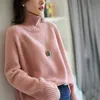 Kadın Sweaters Düz Renk Örme Süveter Üstü Uzun Kollu Yüksek Boyun Retro Kazak Sweaterwomen's