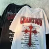 T-shirts voor heren Flame Cross Gothic T-shirt Oversized Vintage Grunge Grunge Graphic Print Casual Cotton Tee Hip Hop Streetwear Unisex Y2K Tops Z0220