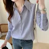 Women's Blouses Blue Striped Shirt Women Long Sleeve Button Office Blouse Woman Clothes 2023 Autumn Womens Tops Korean Style Chemisier Femme