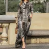 Casual Dresses Split Spring Vintage Floral Printed Dress Women Lapel Collar Button Up Bohemian Vestidos Long Robe