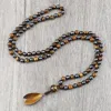Pendant Necklaces Men Hematite Tiger Eye Beaded Classic Natural Stone Beads Women 108 Mala Health Protection Jewelry