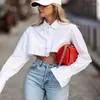 Blouses femininas colarinho virado para baixo Nenhuma blusa Blusa coreana 2023 Autumn Cotton Sleeved Camisa Mulheres