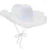 Berety Shinning Sears Decor Fedora Hat dla kobiet mężczyzn oddychająca kowbojska czapka z krzywą pióra Brim Western Jazz Feel B85D