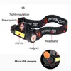 Strålkastare 2 LED COB Huvudlampa bilinspektera ljus LED -lamplampa Ficklampan USB Magnet Work Light Head Torch USB laddningsbar