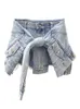 Dames shorts Deat Women Fashion Slim Blue Patchwork maakte Oude gewassen nep Twopee Denim High Taille Summer and Autumn 7E7052 230220
