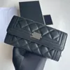 Bolsa feminina clássica mini aba acolchoada carteira longa bifold caviar preto Letaher pele de cordeiro dourada/prateada porta-cartões de metal multi pochette bolsa de designer 19X10CM