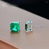 Studörhängen Vintage Real 925 Sterling Silver 7mm Emerald Gemstone For Women Anniversary Party White Gold Earring Jewelry