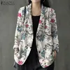 Ternos femininos blazers elegantes mulheres impressas blazer casual blusa de botão único zanzea outono casacos manga longa boêmio jaquetas florais oversized 230220