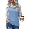 Women's T Shirts 2023 Autumn Winter Women's Tops Fashion Striped Turtleneck Color Matching Long-Sleeved T-Shirt Ladies Casual Loose