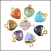 Charms Gold Plating Heart Shape Natural Stone Agate Crystal Turquoises Jades Opal Stones Pendant For Smycken Making Earrings Hjewelr DH1UB