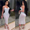 Casual Dresses Mesh See Though Rhinestones Plunging V-neck Midi Bodycon Dress For Women Sexy Club Party Pencil Vestidos