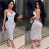 Casual Dresses Mesh Se om Rhinestones kastar V-ringning Midi Bodycon Dress for Women Sexig Club Party Pencil Vestidos