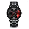 ساعة Wristwatches Fashion Sport Watch Watch 2023 Stains Steel Stefuld Quartz Wrictwatch for Man Wheel Design Male's Clock Gift Black