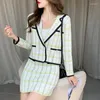 فساتين العمل 2023 أزياء الخريف نساء منقوشة سترة من كارديان معدة مع سيدات A-LINE SUITS Constar