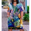 Party Dresses 2023 Summer Trend Flowers 3D Printed Fashion Women Short Sleeve Sexy Girls Knee-length Boho V-Neck Loose Beachwear