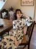 Casual Dresses 2023 Autumn Elegant Floral Midi Dress Kvinnor till och med Party Korean Fashion Office Lady Long Sleeve Slim Vintage