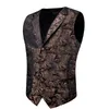 Men's Vests Luxury Brown Silk Suit Vest For Men Wedding Dress Up Formal Mens Waistcoat Neck Tie Handkerchief Cufflinks Fashion Gilet