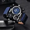 Relojes de pulsera Reloj Oulm Hombre Tela Srap Reloj de cuarzo Reloj Hombre Múltiples zonas horarias Relojes deportivos cuadrados Erkek Kol Saati