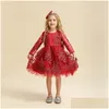 Robes de fille fille robe de broderie en dentelle pour bébé 1ère fête d'anniversaire Elegant Princess Toddler Baptême Cérémonie de vêtements Dhm3o