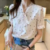 Frauen Blusen Bogen Floral Chiffon Bluse 2023 Sommer Tops Japan Stil Kurzarm Pullover Koreanische Frauen Shirts Frau Kleidung chemisier