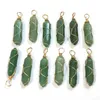 Charms Gold Wire Wrap Natural Stone Green Pillar Shape Point Chakra Pendants For Jewelry Making Wholesale Handmade Hjewelry Drop Del Dhzig