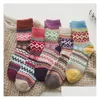 Kids Socks Winter Thermal Vintage Colorf Stockings Wool Knit Christmas Kneehigh Hosiery Chaussettes Fashion Cotton Casual Anklet Dro Dhdwl