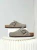 Designer Birkinstock tofflor Suxia 2023 Ny äkta läder Bucken Cork Baotou Flat tofflor Retro Suede Soft Sole Women's Shoes