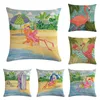 Kudde sommaromslag 45x45 cm tecknad flamingoserie tryckt dekorativa kuddar sovrum bäddstol rygg linne kudde