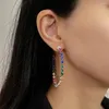 Hoopörhängen Lokwan 925 Sterling Silver Plated 18k Gold Inlaid Drop Shaped Colorful Zircon Big Ear Ring Bohemian Style överdrivna smycken