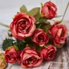 Couronnes de fleurs décoratives Vintage 8 têtes fleurs artificielles soie pivoine rose verte pour décorations fausses fleurs mariage bureau salle fête bricolage bouquet décor T230217