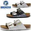 Lyxiga tofflor designer Birkinstocks Sandaler Tyskland Boken Cork Boken Women's Shoes Beach Sandals Arizona Två-knappar Flat Heel Men's Shoes