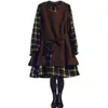 Casual Dresses Fashion Ladies Dress Autumn Winter Long Sleeve Plaid Vest 2 st.