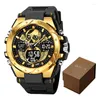 ساعة Wristwatches Stryve Men's Watch مع Box Skull Design Digital-Analog Display Watches Calendar Folding Multifunction S8008