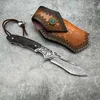 Forged VG10 Damascus Folding Knife Partikul￤rt ebenholts tr￤handtag med l￤derh￶ljet utomhusjakt sj￤lvf￶rsvarsficka camping edc knivar