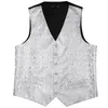 Gilets pour hommes 5 pièces Barry.Wang argent gilet à fleurs gilet pour hommes costume mince soie cravate broches mouchoir ensemble affaires