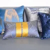 Fundas de almohada modernas de lujo con retazos azules para cintura, fundas de sofá Jacquard, decoración de cama para el hogar, fundas sencillas