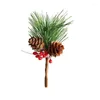 Fleurs décoratives 10pc Noël rouge baies et cône de pin pics avec des branches de houx décor floral 67JB