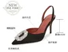 Black Silk Satin Rhinestones High Heels Shoes Woman Pumps Slingbacks Crystal Diamond Buckle Fashion Party Sexy Women Pump 0220