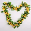 Decorative Flowers Artificial Yellow Sunflower Garland Flower Vine Wedding Floral Arch Decor Silk Wall Hanging Roses String 2.5m Long