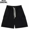 Men's Shorts Hip Hop Streetwear Cargo Shorts Pockets Washed Black Joggers Shorts 2023 Men Harajuku Cotton Sweat Pants Cotton Track Sweatpants J230218