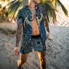 Herrspåriga vår- och sommarskjorta 3D Digital Viking Print Leisure Loose Home Service Hawaiian Lovers Five Pants Two-Piece Setmen's