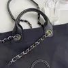 7A Yeni Top Womens Bag Tuval Alışveriş Çantası İnci Elde Taşıma Çantası Lüks Tasarımcı Boncuklar Klasik Moda Retro Marka Omuz Denim Büyük Kapasite Klasik CC