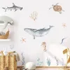جدار ديكور الرسوم المتحركة حوت السلاحف المحيط حيوانات البحر الأعشاب البحرية الملصقات الملصقات فينيل الحضانة