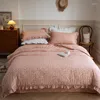 Bedding Sets Double Layer Yarn Cotton Floral Duvet Cover Set Bed Sheet Pillowcases Soft Breathable Ruffled Comforter