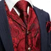Kamizelki męskie 5PCS Klasyczne czerwone męskie kombinezon ślubny kamizelka Paisley Jacquard Folral Silk krawat luksusowe broszki set Barry.wang Groom