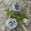 Dekoratif Çiçekler Bir Yapay Gül Çiçek Şubesi 3 Kafalar Düğün Centerpieces için İpek Rosa Fluer Kök Çiçek Düzenlemesi