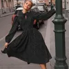 Casual Dresses La Cisne Elegant Polka Dot Dress Female Lantern Sleeve Office Bow Tie Work Long a Line Bankett