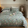 Bedding Sets Double Layer Yarn Cotton Floral Duvet Cover Set Bed Sheet Pillowcases Soft Breathable Ruffled Comforter