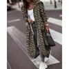 Kvinnors dike rockar Autumn Women Denim Look Print Button Front Longline Coat 2023 Femme Casual Long Sleeve Office Lady Outfits Elegant